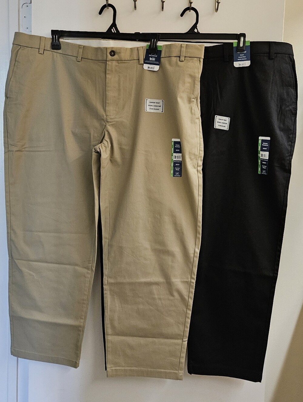 George Mens Premium Khaki Pants 48x30 Lot 2 NWT Straight Fit Tan Black